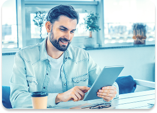 Individual using a digital device for continuous learning and personalized work experience